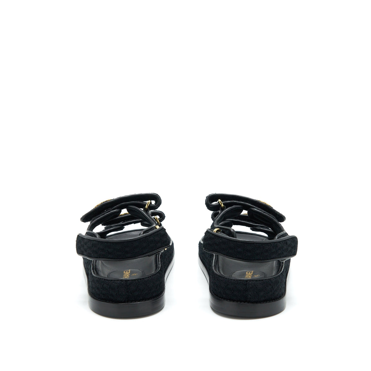 CHANEL DAD SANDAL BLACK WITH GOLD CC LOGO