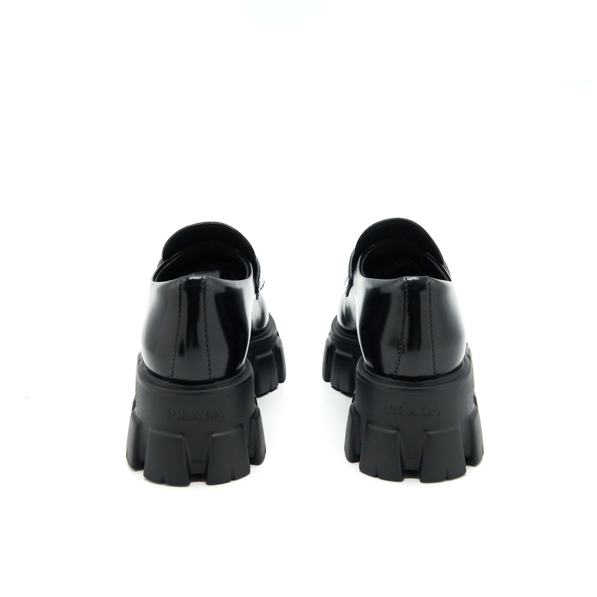 PRADA MONOLITH BRUSHED LEATHER POINTED LOAFERS BLACK