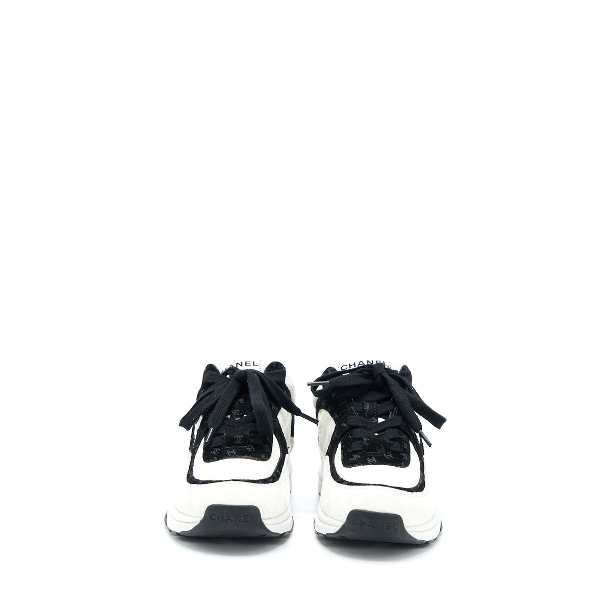 CHANEL 22A TRAINERS PRINTED SUEDE/CALFSKIN BLACK/WHITE