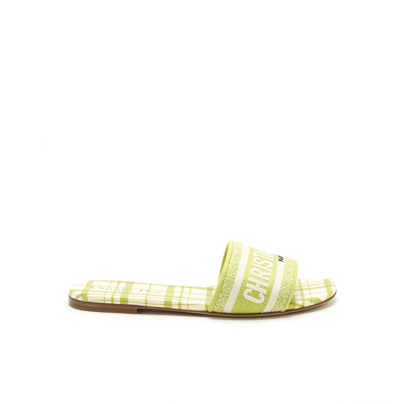 DIOR DWAY SLIDE LIME EMBROIDERED COTTON