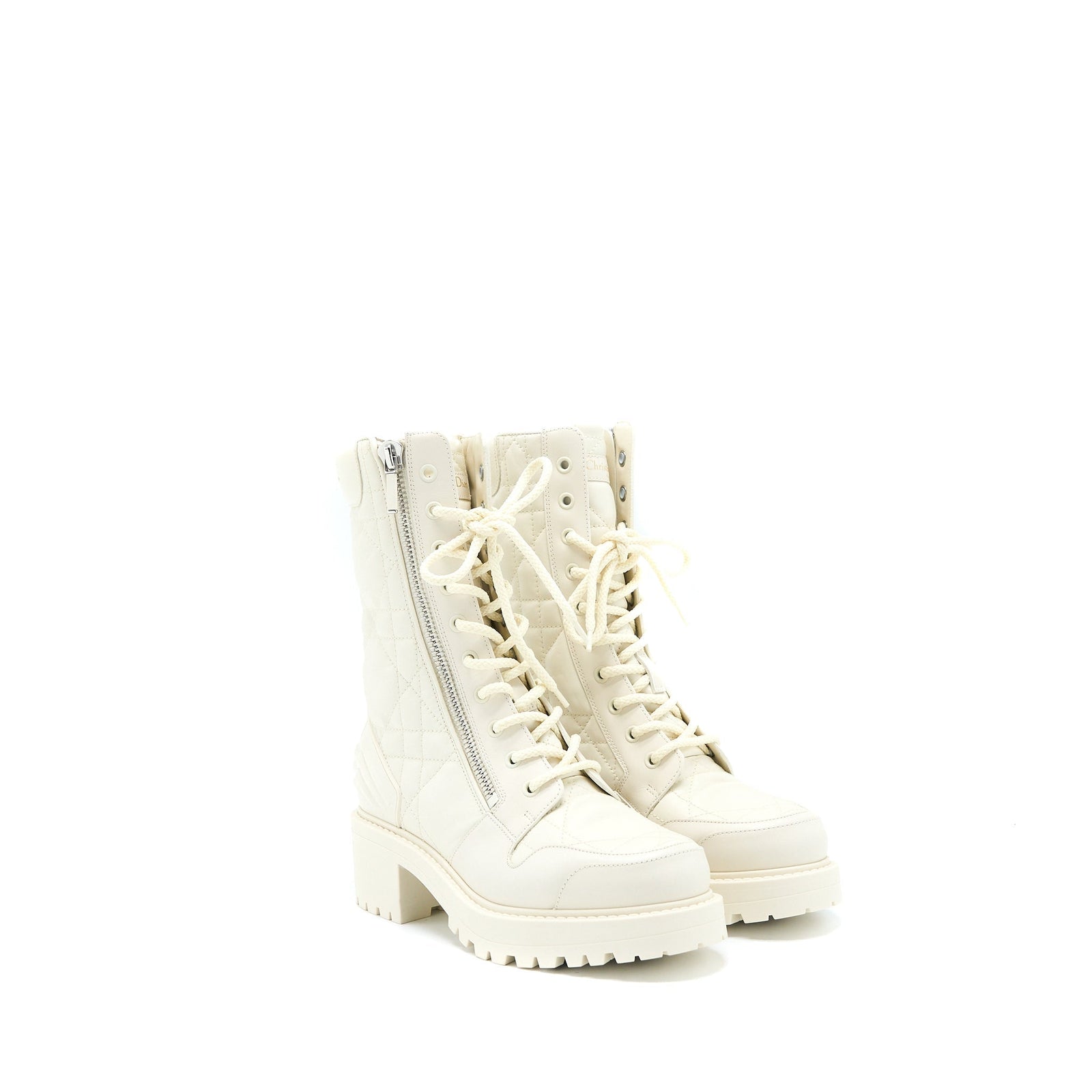 DIOR D-LEADER ANKLE BOOT QUILTED CANNAGE CALFSKIN WHITE SHW