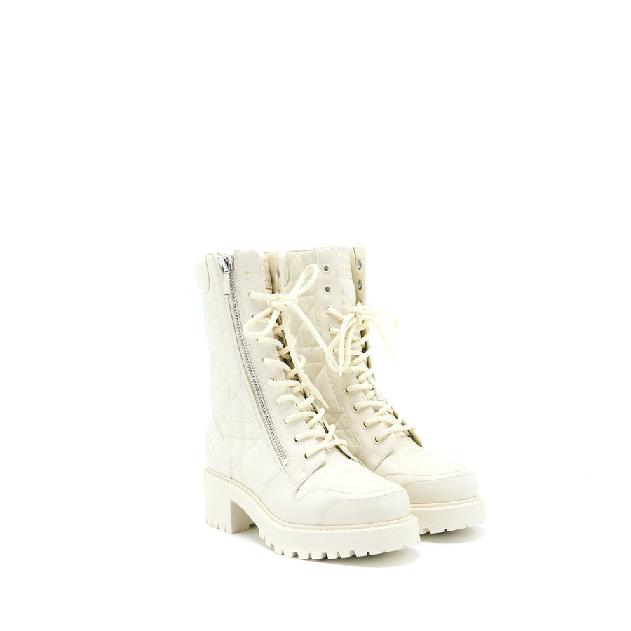 Dior D-Leader Ankle Boot Quilted Cannage Calfskin White SHW