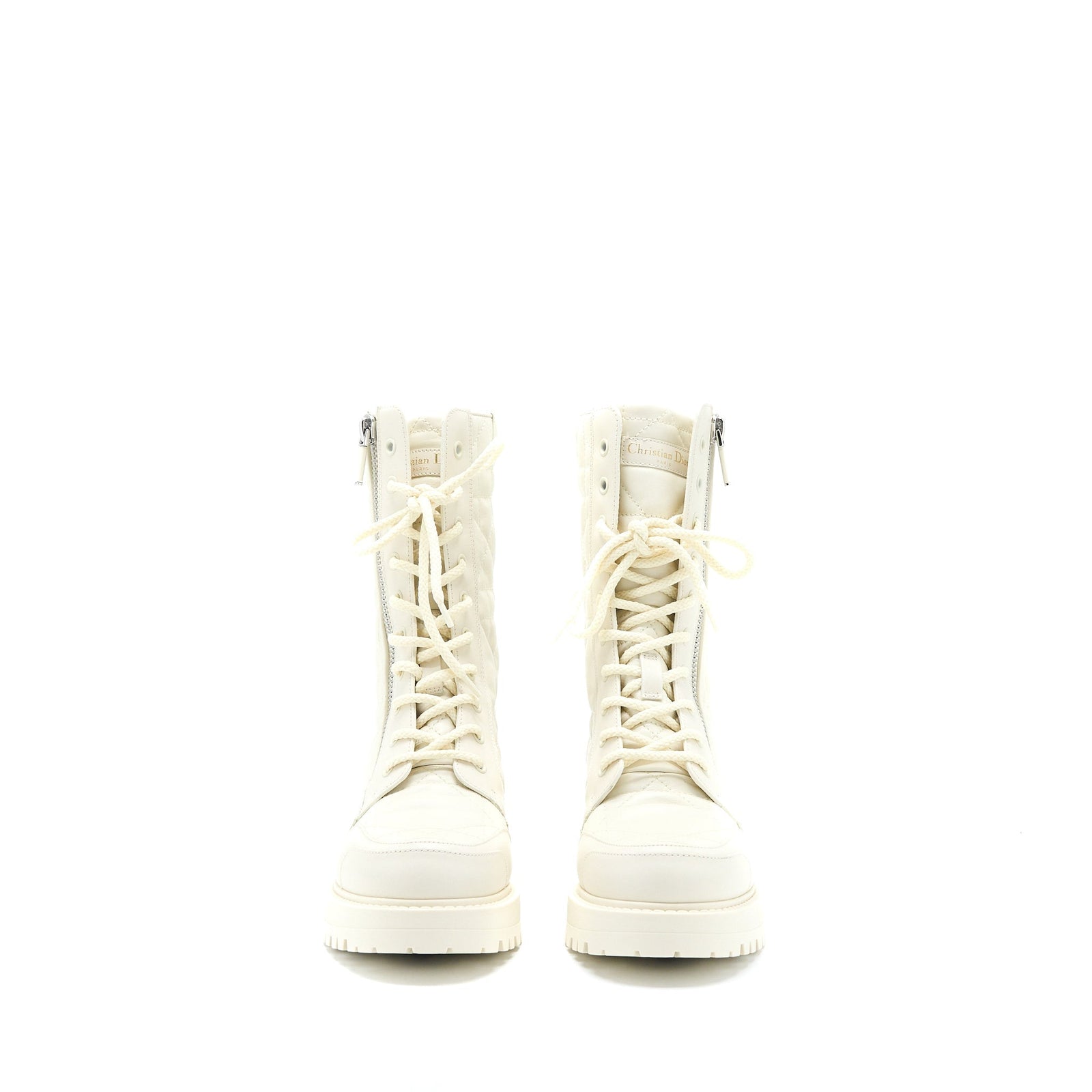 DIOR D-LEADER ANKLE BOOT QUILTED CANNAGE CALFSKIN WHITE SHW