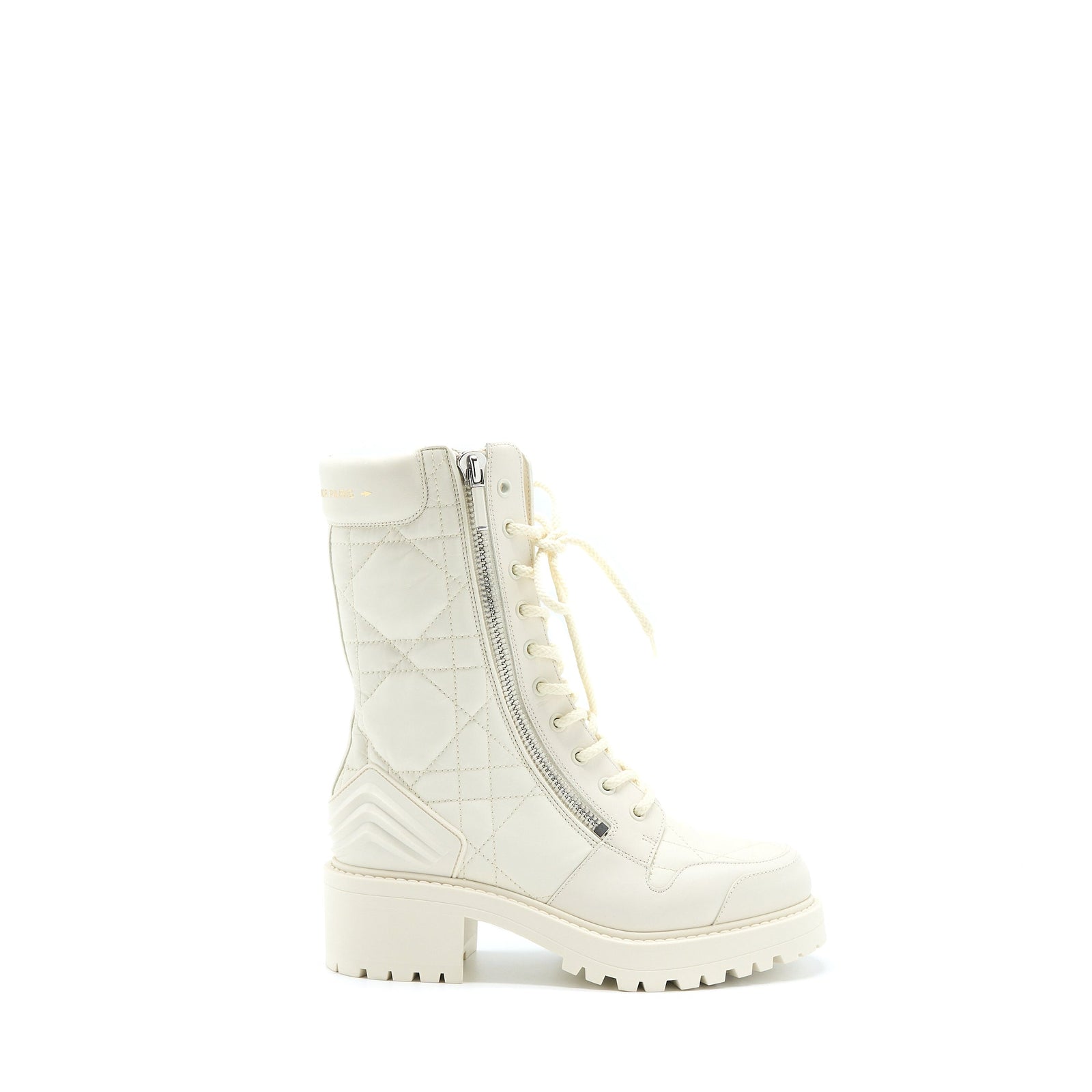 DIOR D-LEADER ANKLE BOOT QUILTED CANNAGE CALFSKIN WHITE SHW