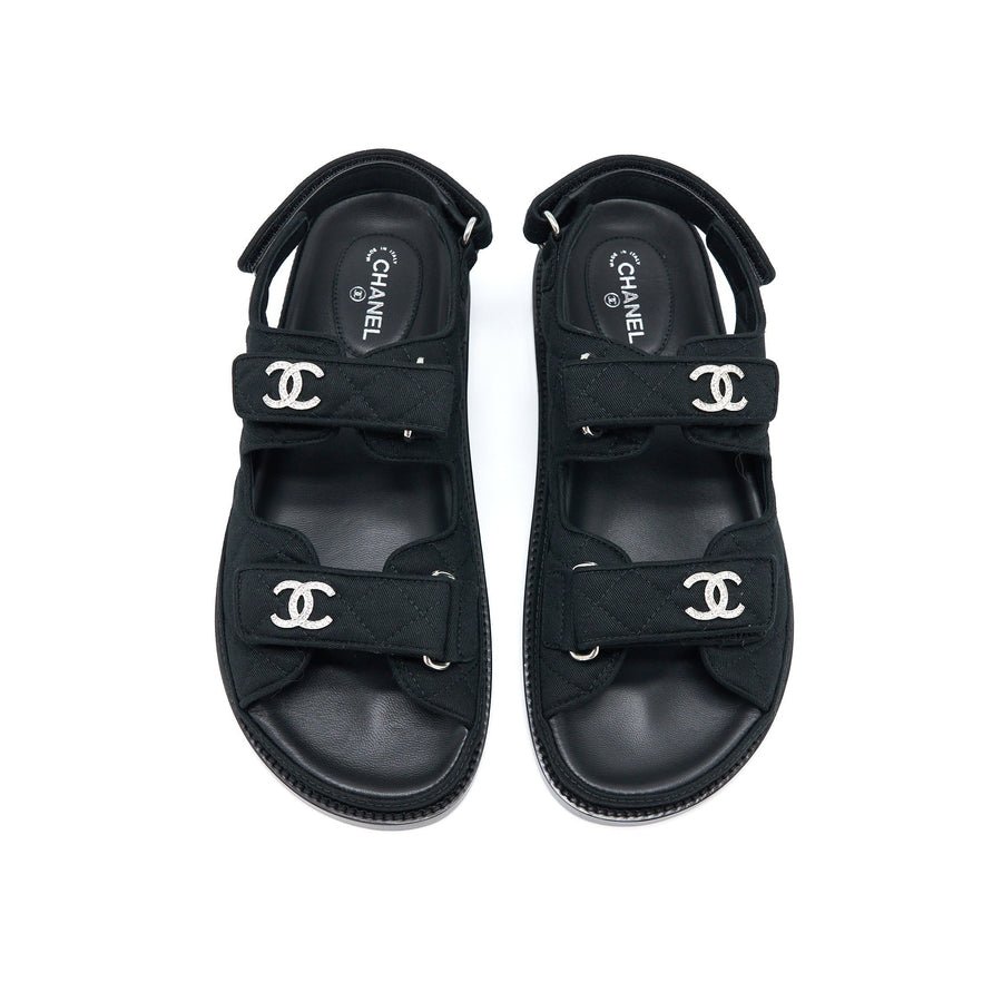 CHANEL DAD SANDALS WITH CRYSTAL LOGO BLACK/MULTICOLOURED