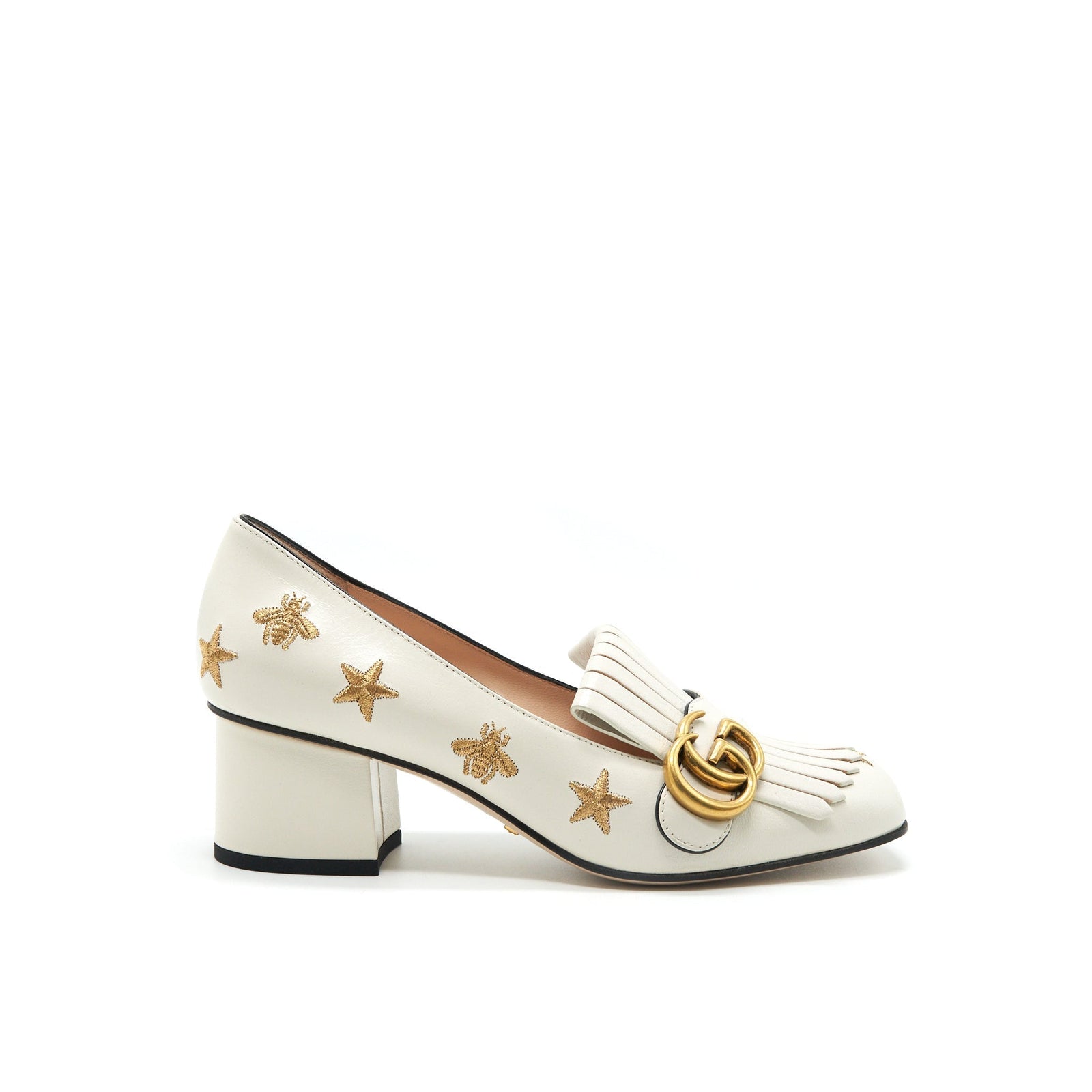 Gucci Embroidered Marmont Pumps in White