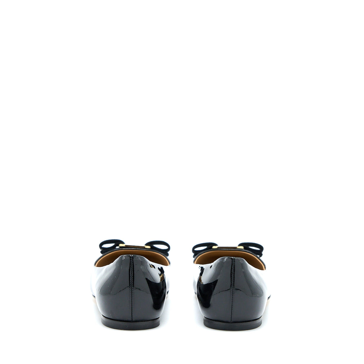 SALVATORE FERRAGAMO 5D VARUNA BALLET FLATS PATENT BLACK GHW