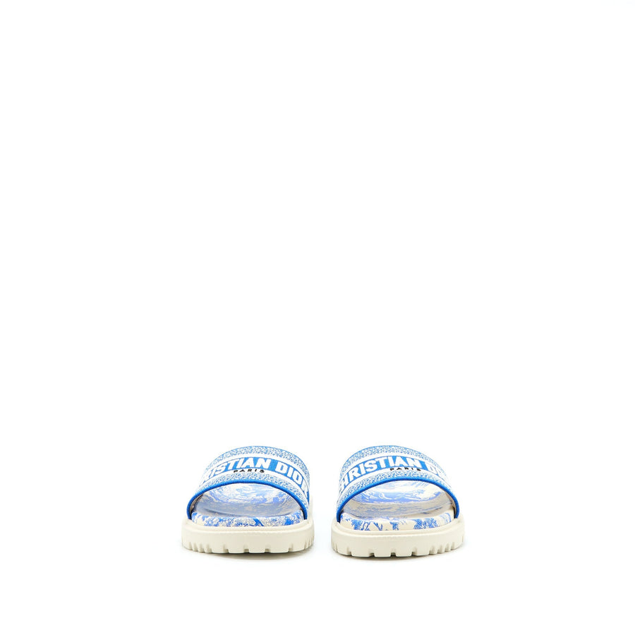 Dior Sandal Blue Embroidered Cotton Blue/White