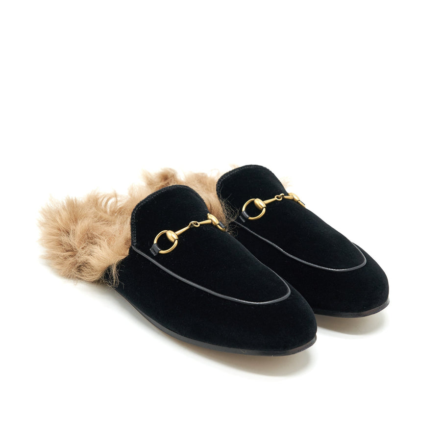 Gucci Velvet Mules Fur Black