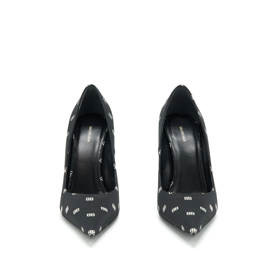 BALENCIAGA SATIN BB KNIFE HEELS BLACK