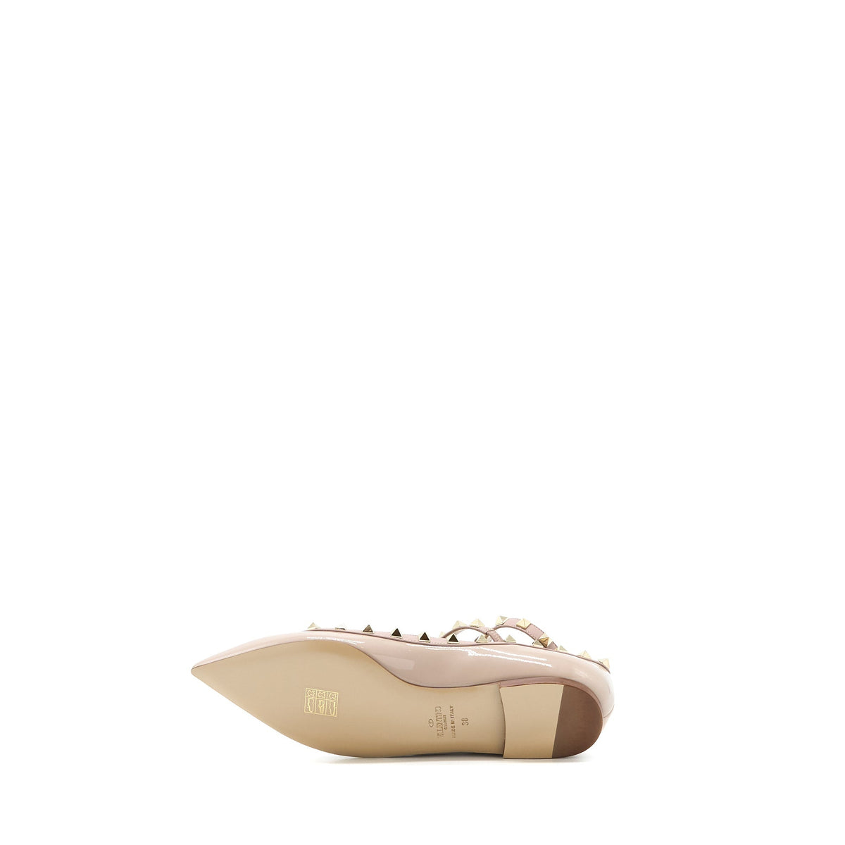 VALENTINO GARAVANI ROCKSTUD BALLET FLAT CAGED PATENT LIGHT PINK LGHW