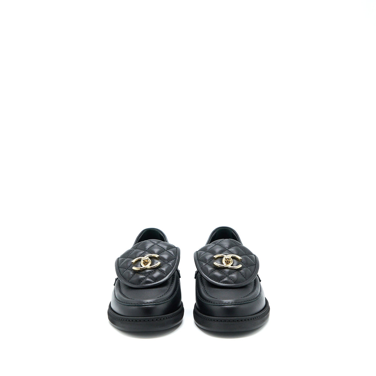 CHANEL TURNLOCK LOAFERS QUILTED LEATHER BLACK LGHW