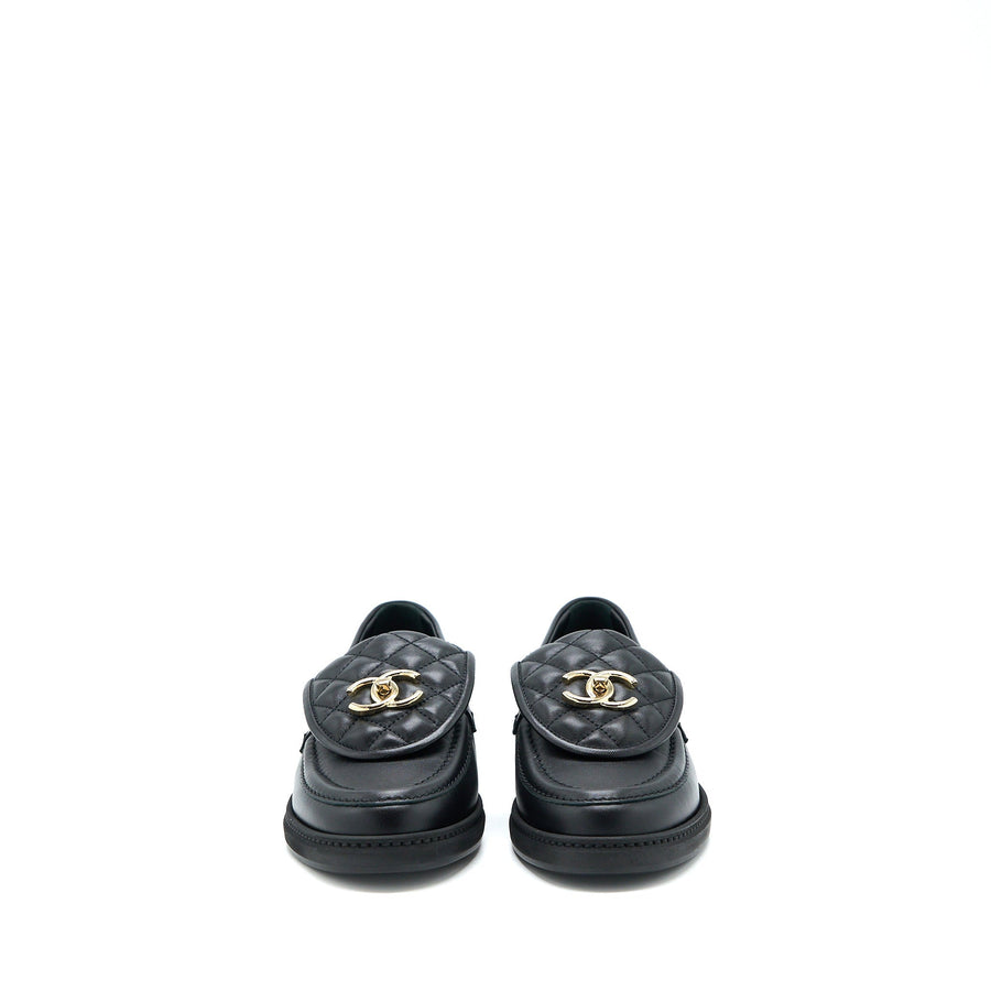 CHANEL TURNLOCK LOAFERS QUILTED LEATHER BLACK LGHW