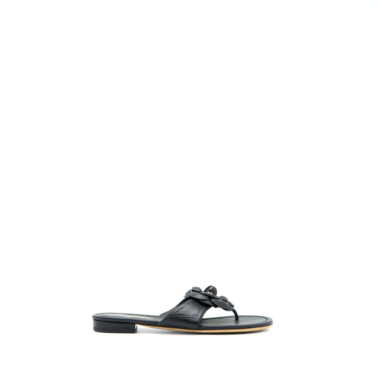 CHANEL CAMELIA SANDAL BLACK GOLD TONE