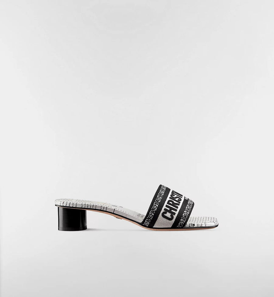 Dior Diorviera Dway Heeled Slide Cotton and White and Black