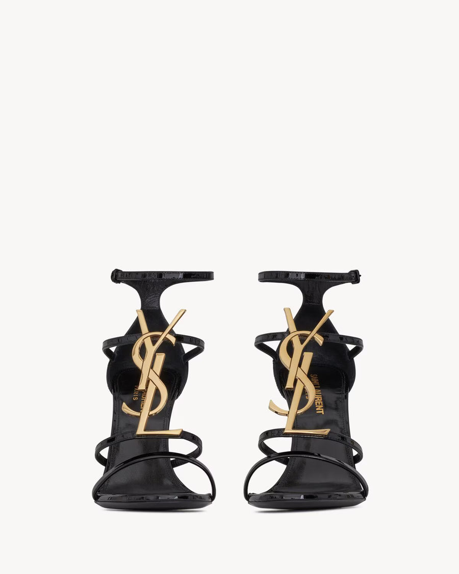 YSL Cassandra Sandals in Patent Leather Gold Emblem