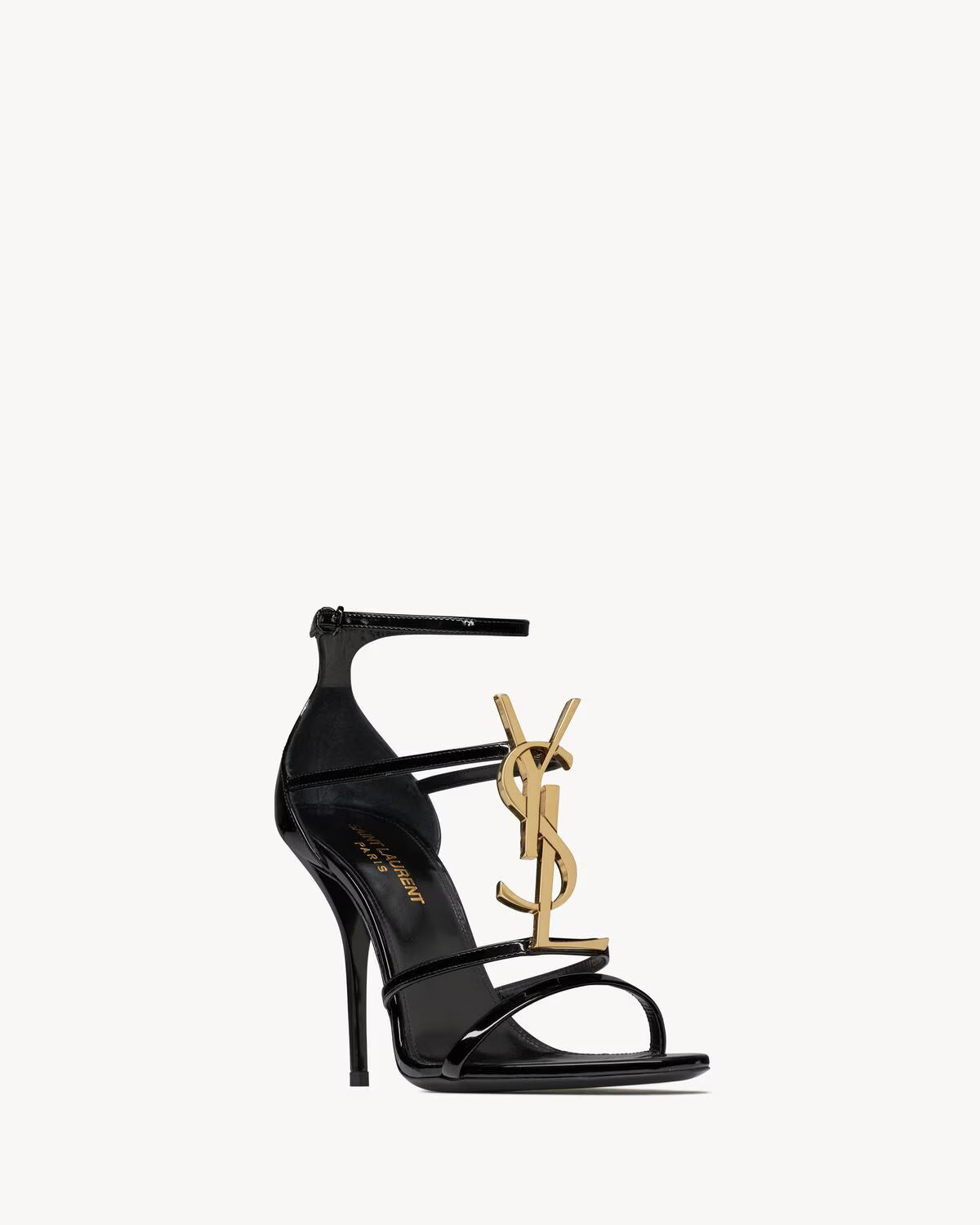 YSL Cassandra Sandals in Patent Leather Gold Emblem
