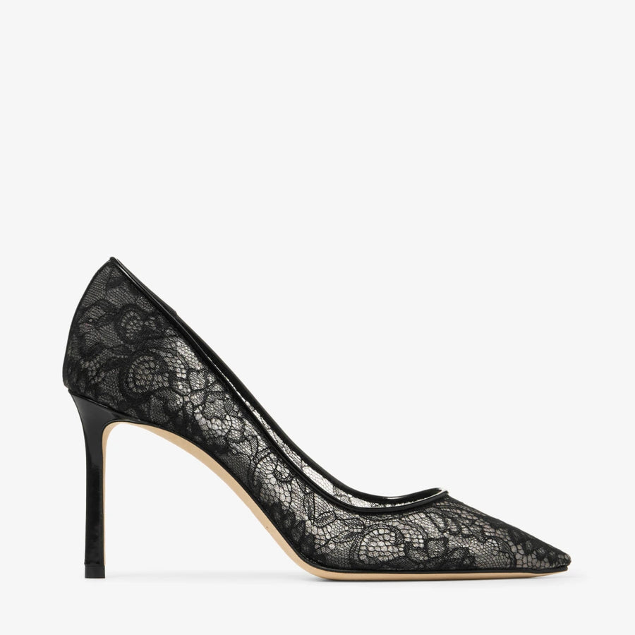 Jimmy Choo 85 Leather-Trimmed Lace Pumps