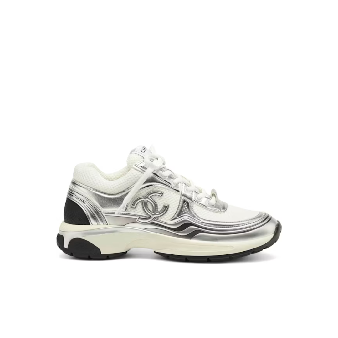 CHANEL CC TRAINER WHITE SILVER