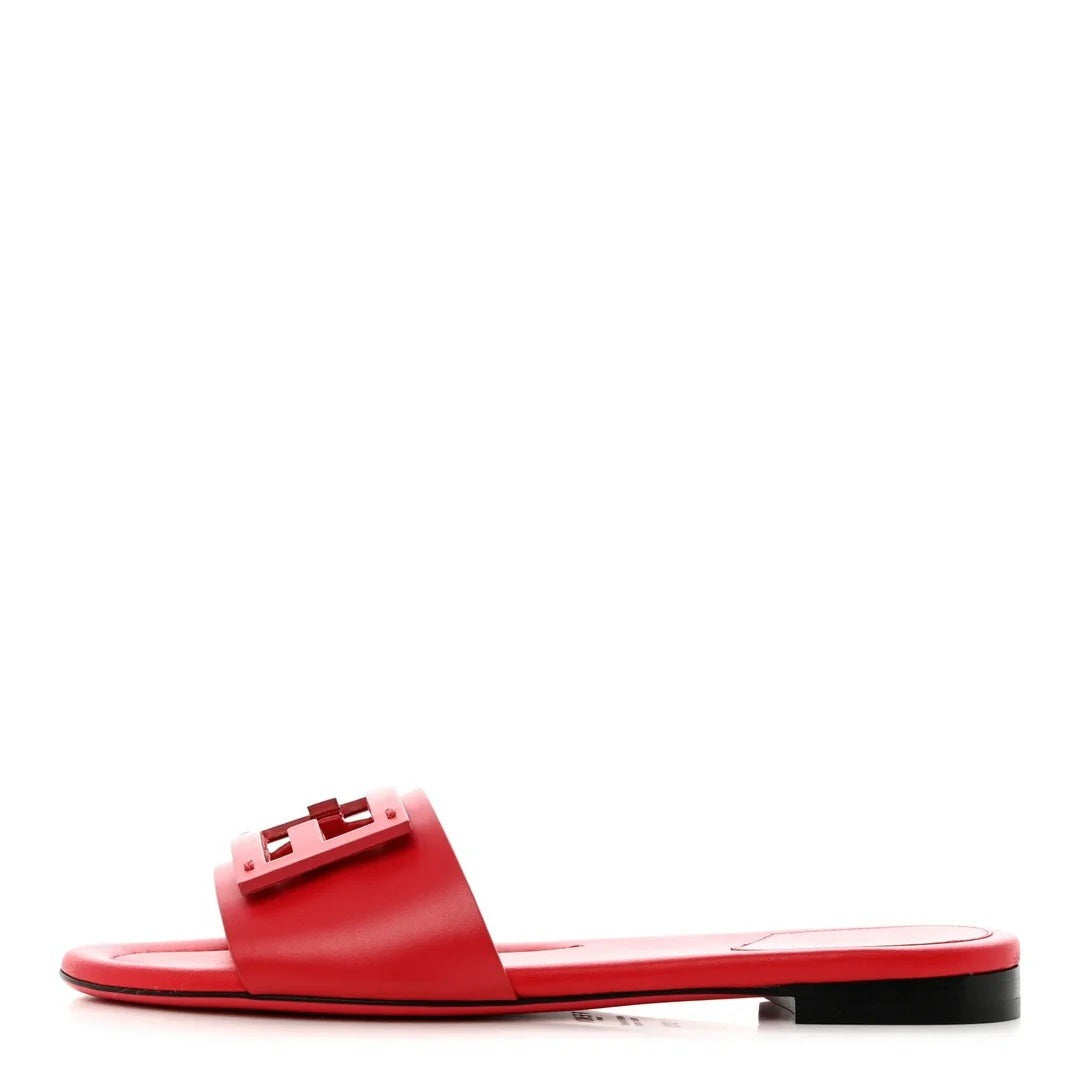 FENDI VITELLO BAGUETTE FLAT SLIDE SANDAL RED