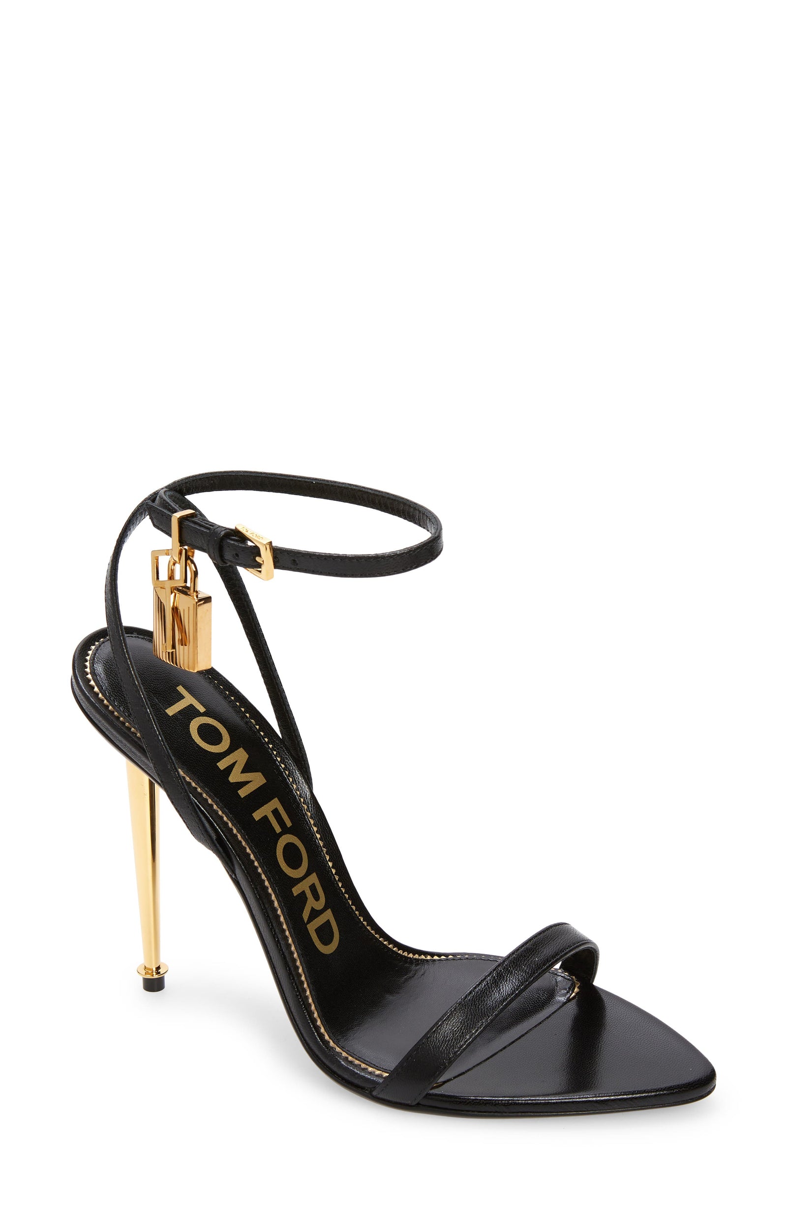 Tom Ford Padlock pointy toe sandal with gold ankle lock