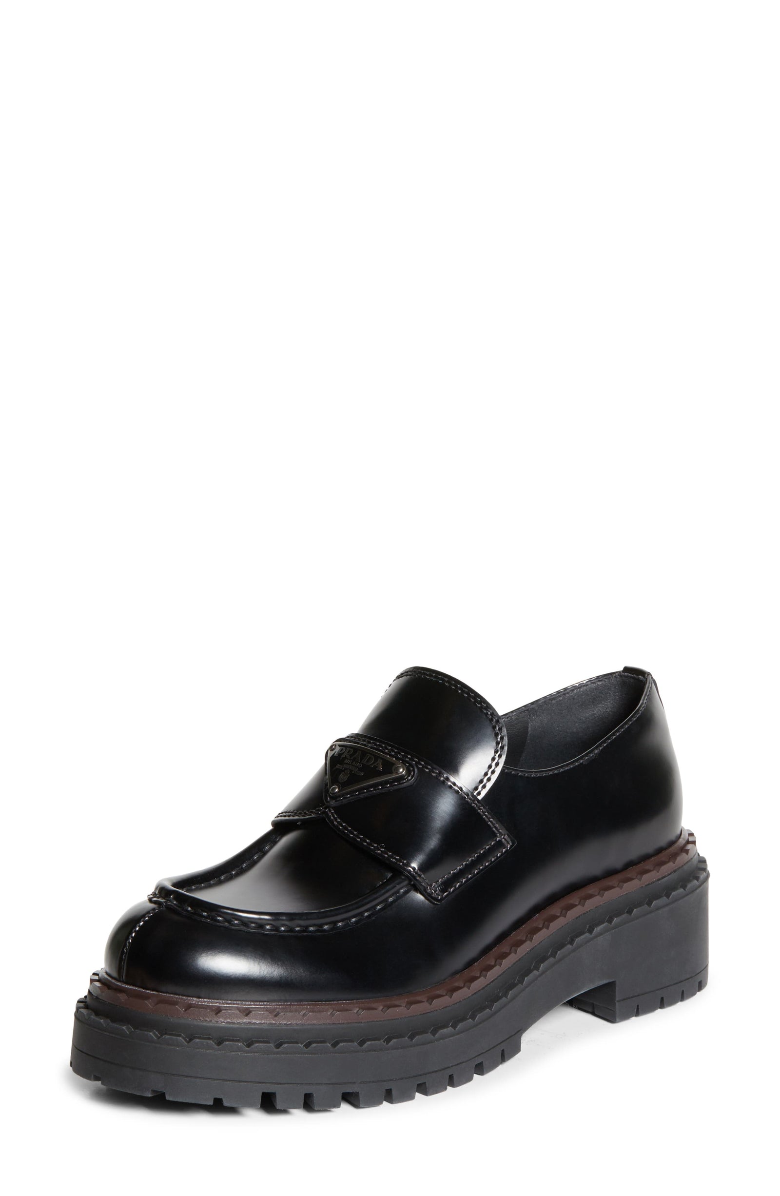 Prada Chocolate brushed leather platform loafer