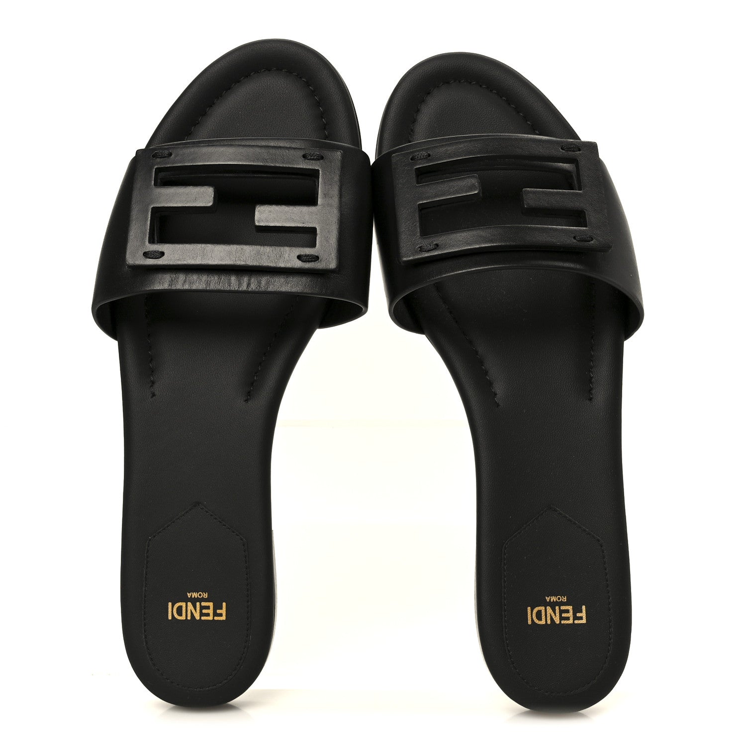 Fendi Baguette Flat Slide in Black Calfskin - three quarter