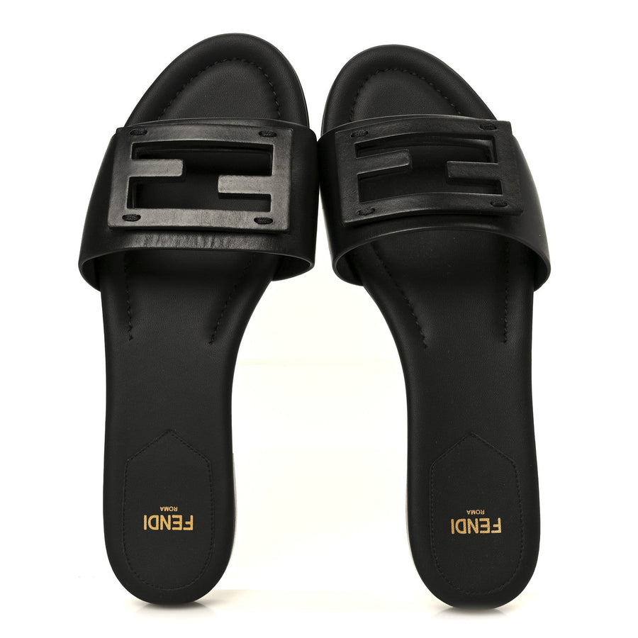 Fendi Baguette Flat Slide in Black Calfskin