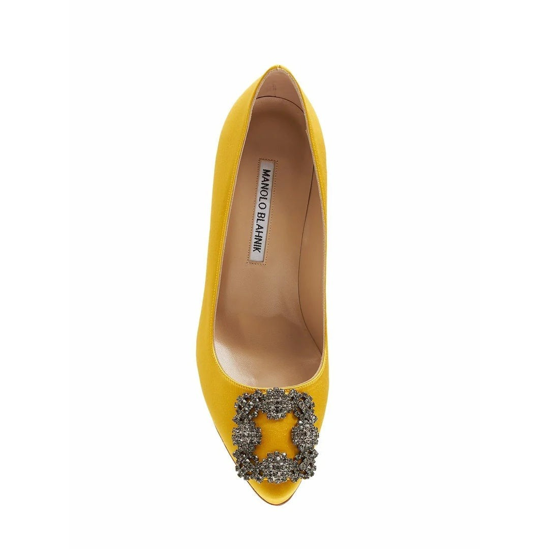 MANOLO BLAHNIK HANGISI CRYSTAL-BUCKLE PUMPS YELLOW