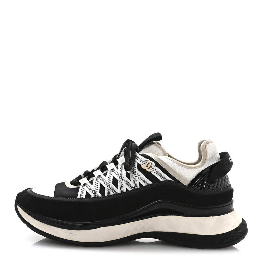 CHANEL FABRIC SUEDE CALFSKIN CC SNEAKERS PINK BEIGE PINK & BLACK & WHITE
