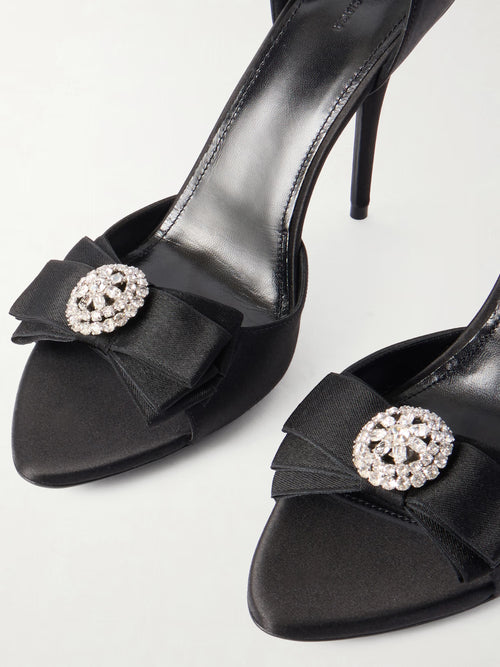 Balenciaga Avenue Palazzo Crystal-embellished Bow-Detailed Satin Sandals