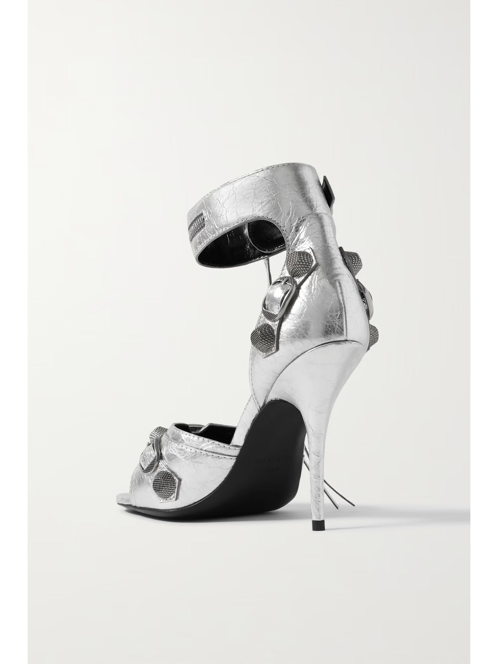 Balenciaga Cagole Embellished Metallic Crinkled-Leather Sandals