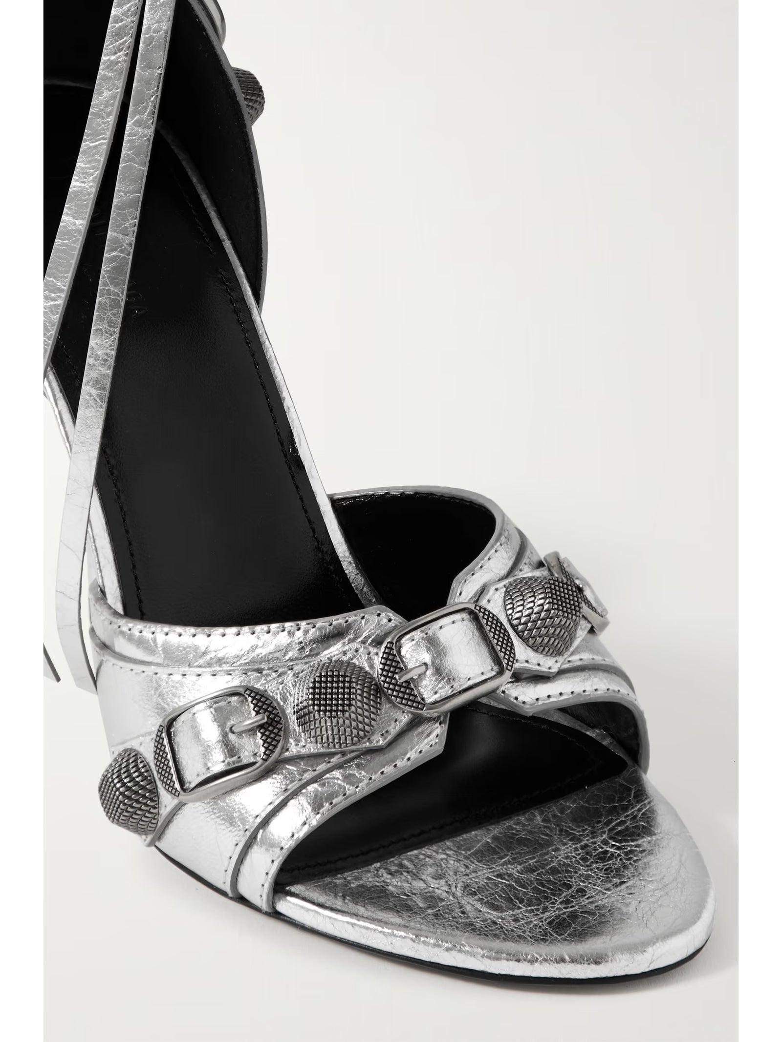 Balenciaga Cagole Embellished Metallic Crinkled-Leather Sandals
