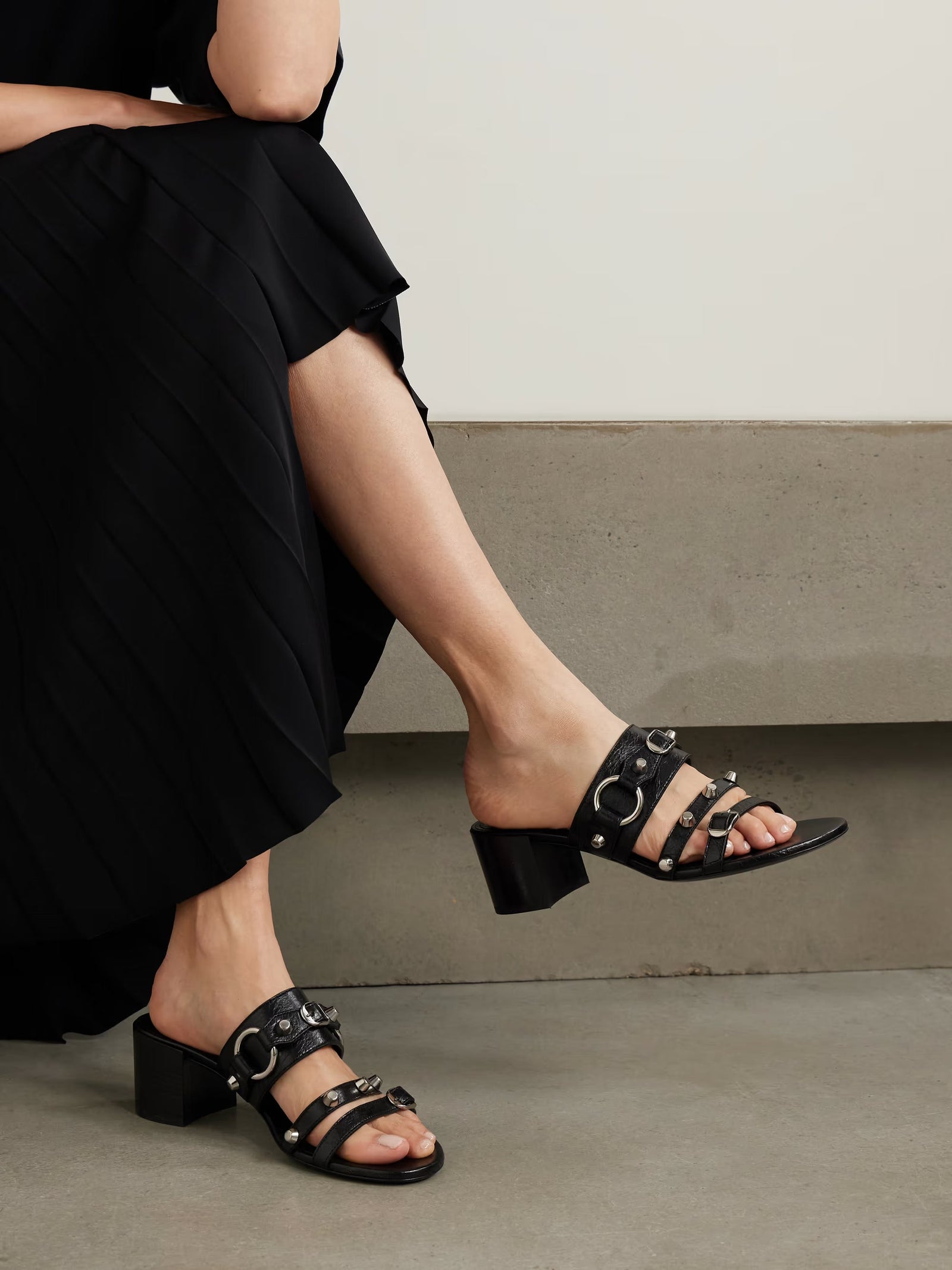 Balenciaga City Embellished Crinkled Leather Mules