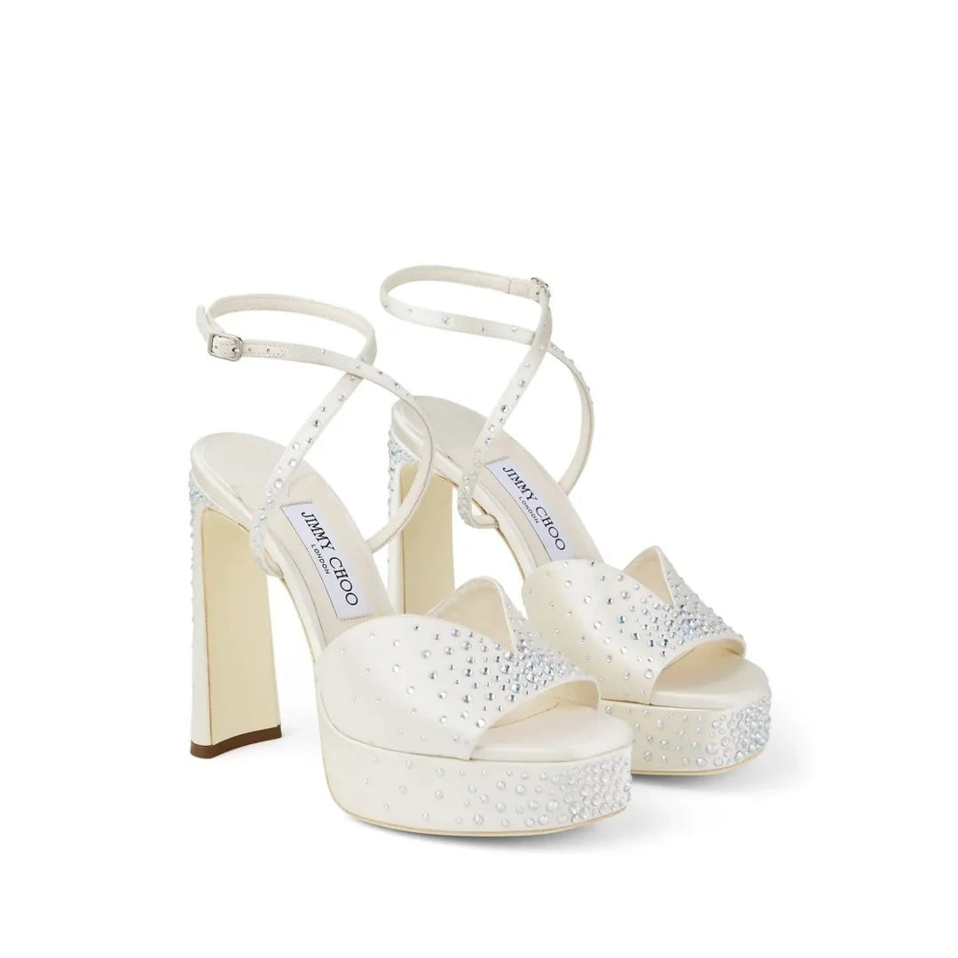 JIMMY CHOO KARLI PLATFORM SANDALS WHITE & CREAM