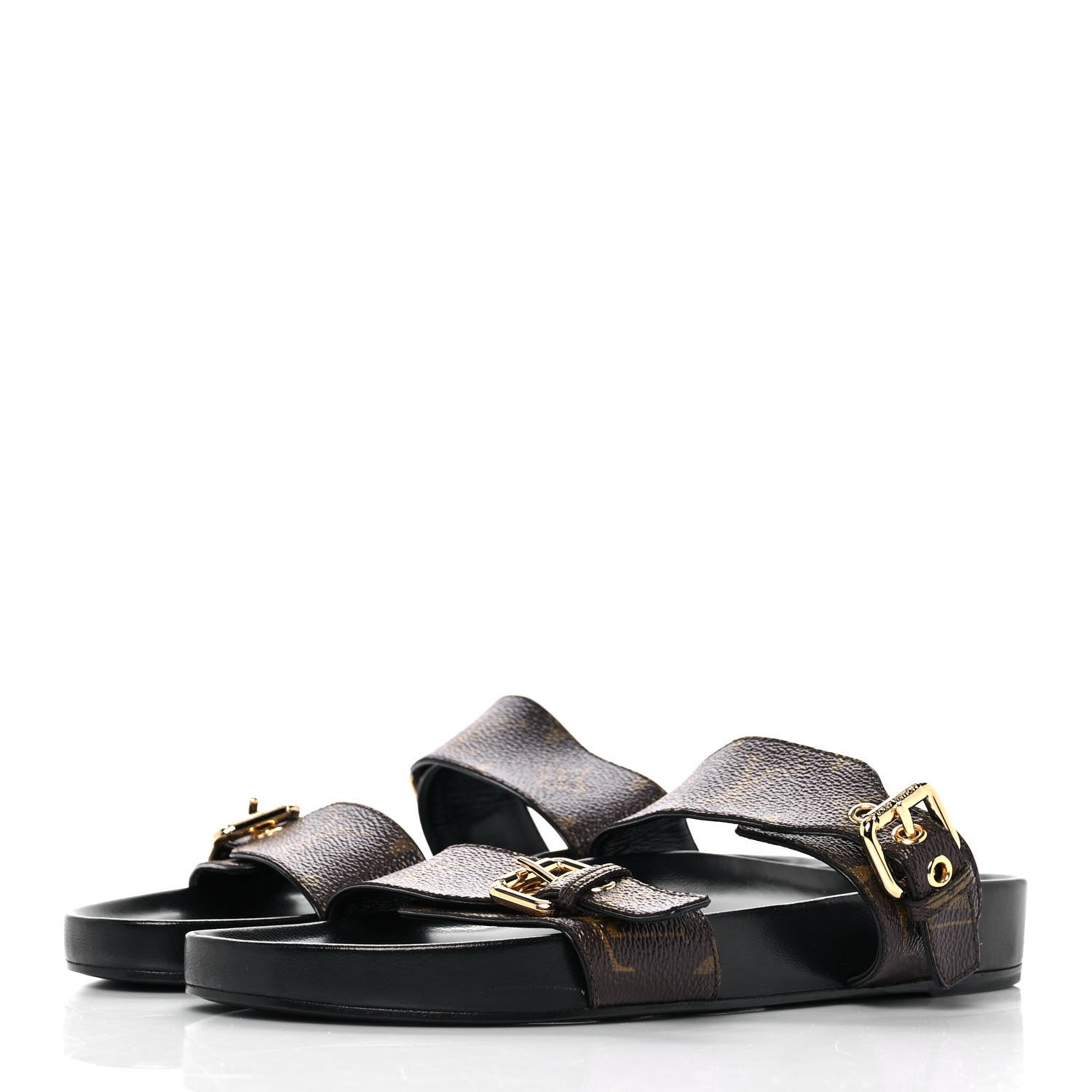 Louis Vuitton Bom Dia Flat Mule Black Patent Monogram - detail
