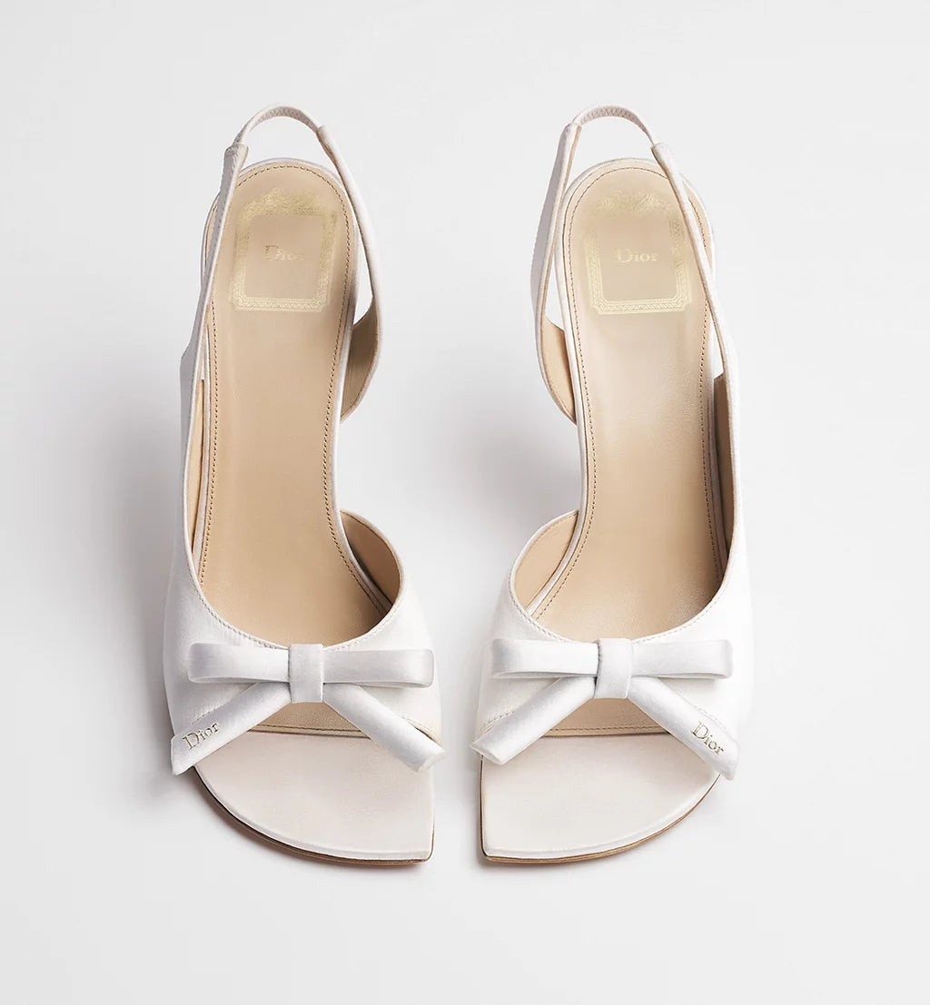Dior Bow Heeled Slingback Sandal White