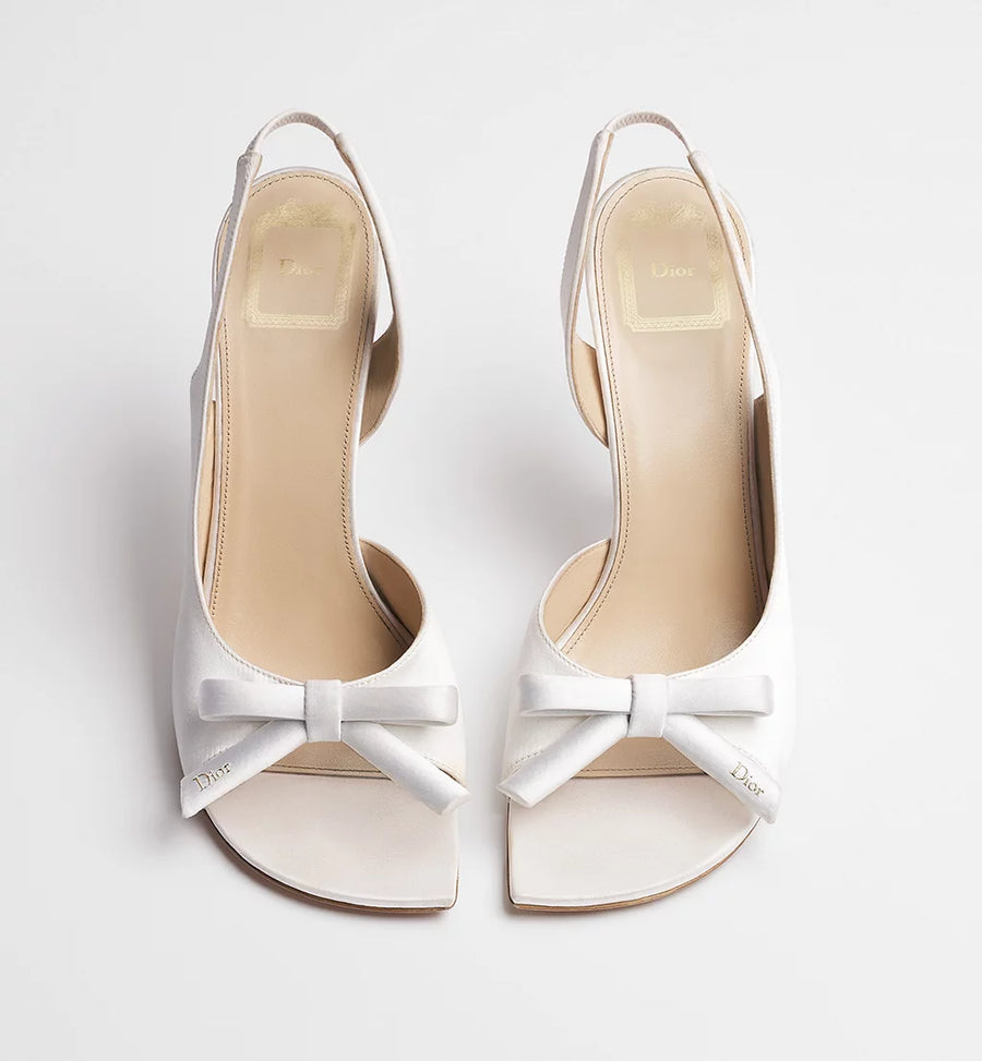 Dior Bow Heeled Slingback Sandal White