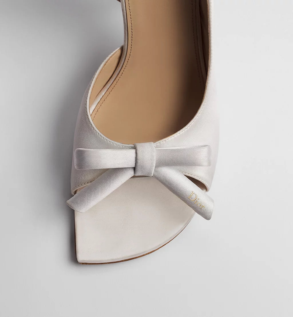 Dior Bow Heeled Slingback Sandal White