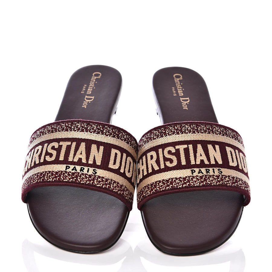 Christian Dior Canvas Embroidered DWay Mule Slide Sandal Burgundy