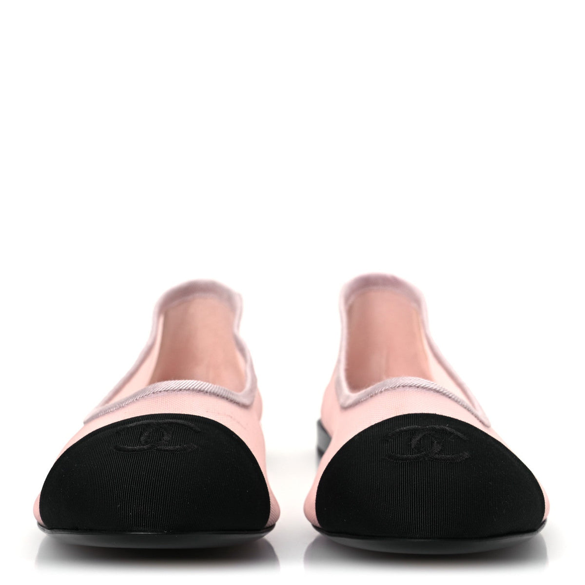 CHANEL TWEED GROSGRAIN CAP TOE CC BALLERINA FLAT PINK BLACK & GOLD