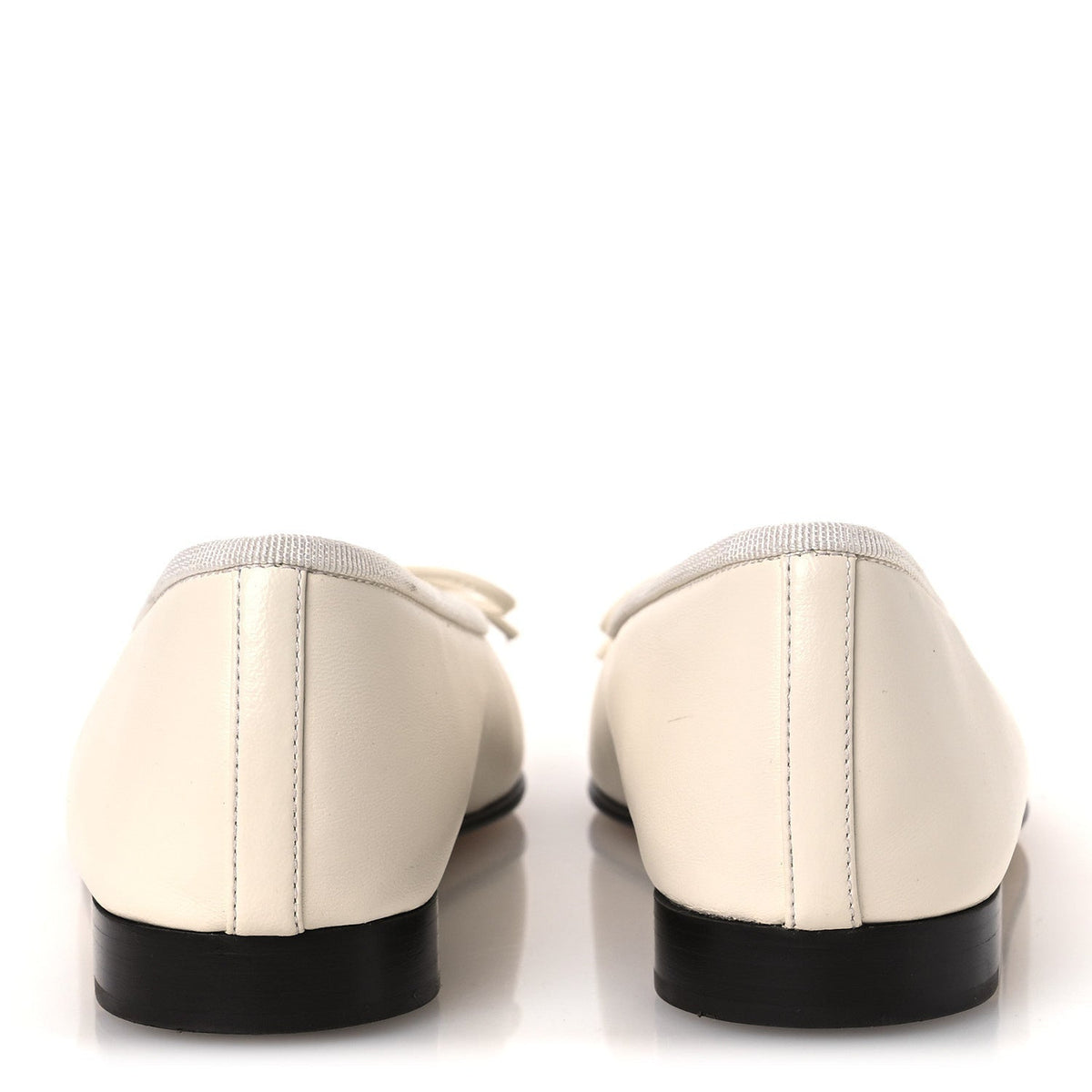 CHANEL LAMBSKIN CAP TOE CC BALLERINA FLAT BEIGE BLACK