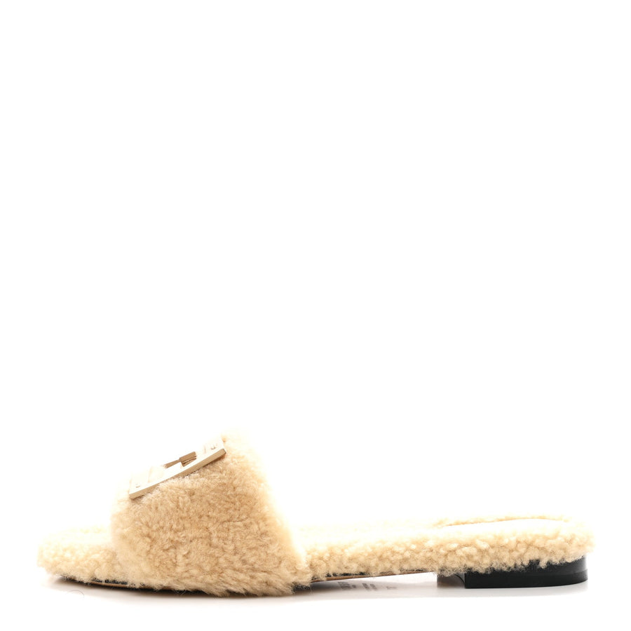 Fendi Baguette Shearling Slide in Beige Naturale
