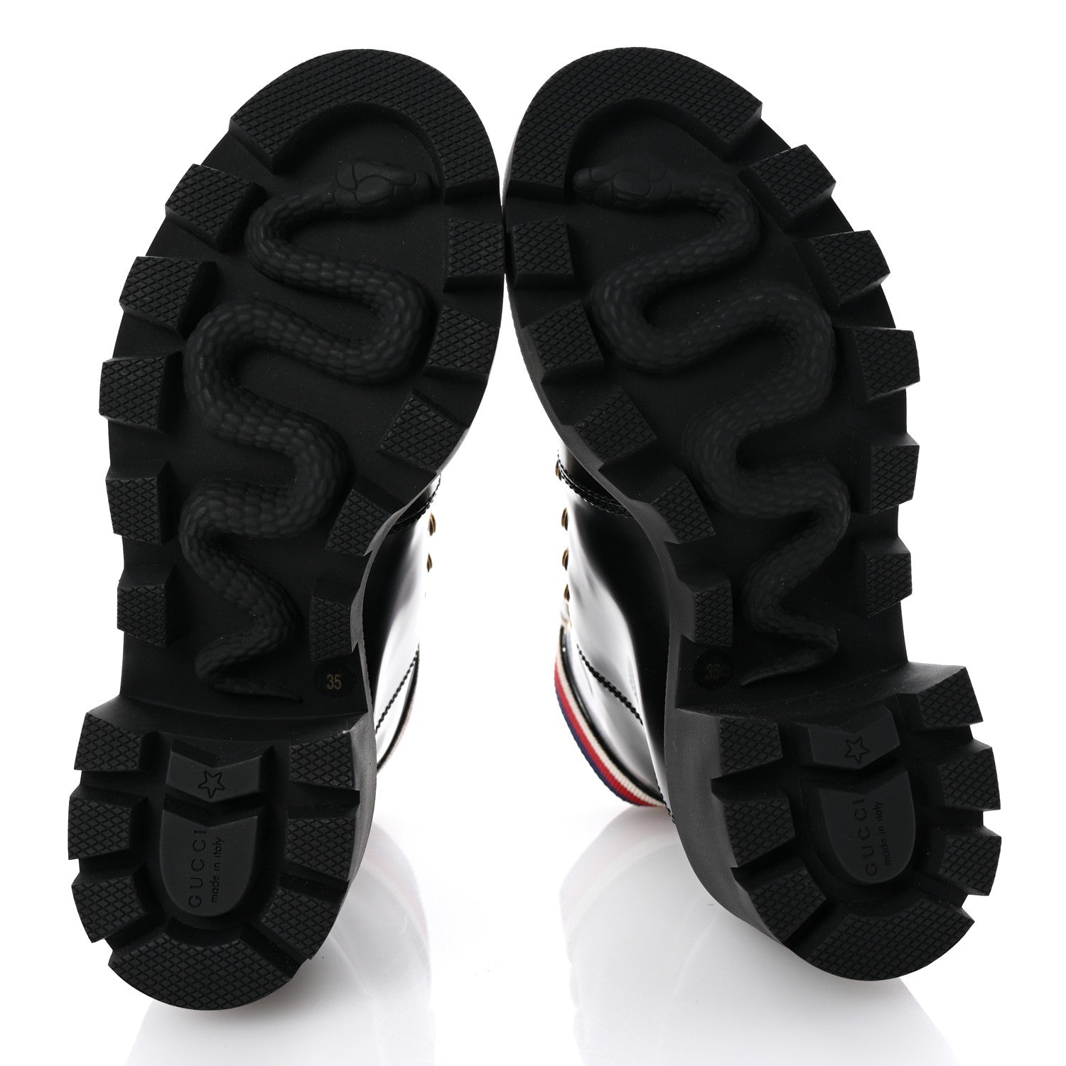 Gucci Sylvie Web Lace Up Combat Boots Black