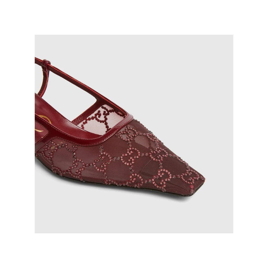 Gucci Crystal GG Monogram Slingback Pumps Burgundy & Red