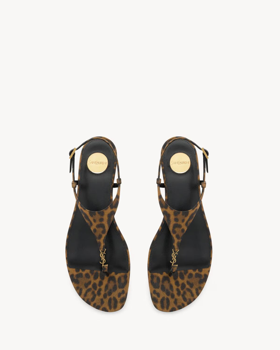 YSL Cassandra Sandals in Leopard Grossgrain