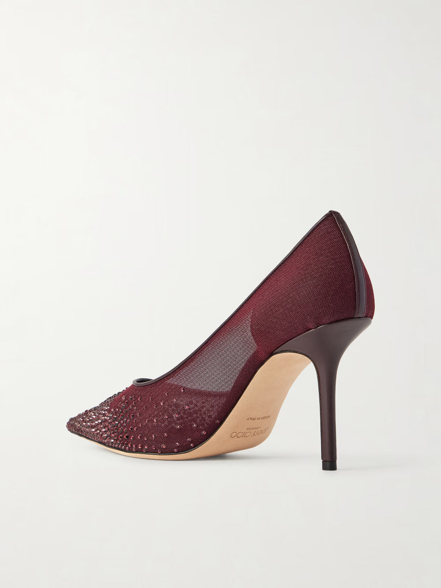 Jimmy Choo Love 85 Crystal-Embellished Leather-Trimmed Mesh Pumps