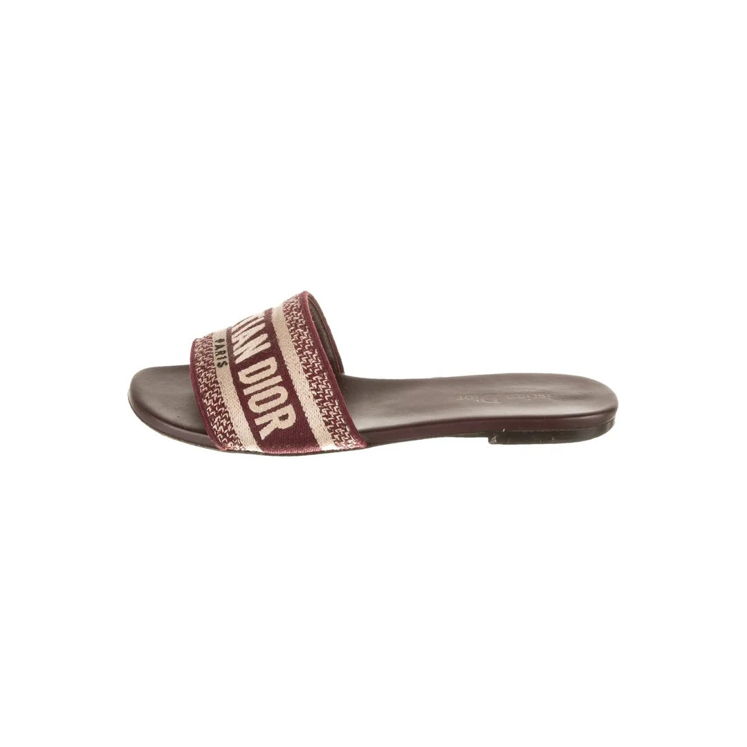 CHRISTIAN DIOR DWAY MISS DIOR FLAT SLIDE SANDALS AZURE PALE BURGUNDY