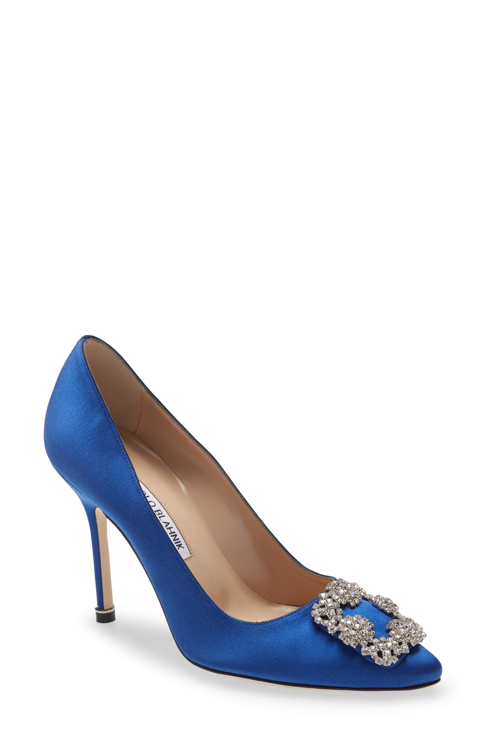 Manolo Blahnik Hangisi 105 pump in satin with jewelled buckle