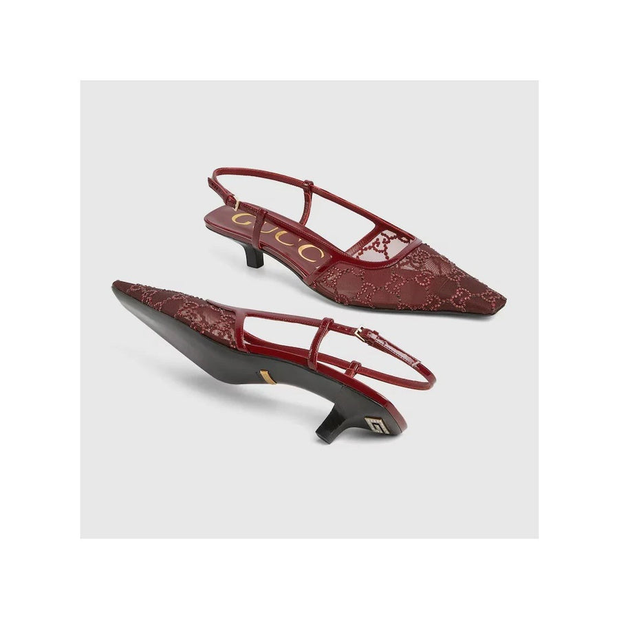 Gucci Crystal GG Monogram Slingback Pumps Burgundy & Red